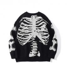 Men Loose Sweaters Black Skeleton Bone Print Pullovers Women Vintage Retro Knitted Sweater Autumn Cotton Pullover Unisex 3XL
