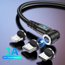 USLION 540 drehbares 3A-Magnetkabel, schnelles Aufladen, Micro-USB-Typ-C-Kabel für iPhone, Xiaomi, Samsung, Ladegerät, Kabel, USB-Kabel