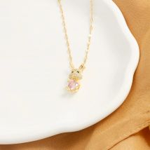 Leichte Luxus rosa Kaninchen Set Zirkon Anhänger für Damenmode Edelstahl goldene hypo allergene Schmuck Geschenk Halskette