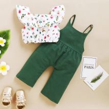 Kleinkind Mädchen Set 1-5 Jahre Kinder Baby Mädchen Kleidung Set Blumendruck Lotusblatt Kurzes Top + Hosenträger Hose Mode Niedlich 2PCS Outfit