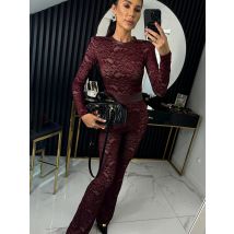 Mozision Lace Print Long Sleeve Jumpsuits Women Overalls Fashion Autumn Winter New Two Layer O Neck Slim Fit Sexy Jumpsuits