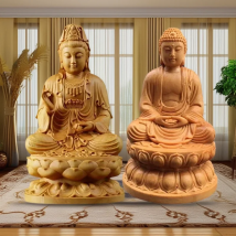 Natural Cypress GuanYin, Sakyamuni Buddha Characters Statue，Solid wood Buddha Statues  Home Room Office Feng Shui Art Statue