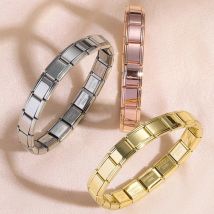 FTCY Braccialetti con ciondoli italiani in acciaio inossidabile per donna Uomo 9 mm di larghezza Bracciale modulare elastico fai da te regalo di gioielli