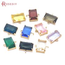 6 PZ 9x15 MM di Alta Qualità Champagne Colore Oro Ottone e Vetro 2 Fori Rettangolo Collegare Pendenti E Ciondoli Accessori Gioielli Fai Da Te