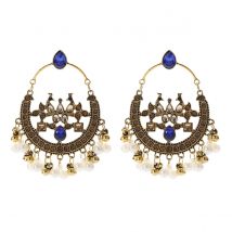 Luxury Female Ethnic Crystal Earrings Gold Plated Hollow Geometric Vintage Statement Pearl Tassel Dangle Earring Jewelry Gift