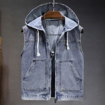 Herren-Jeans-Kapuzenweste. Neue Herbst- und Wintermodelle, ärmellose Weste, lässige Jeansweste für Herren, große Größe 4XL 5XL