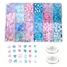 550pcs 24 box set of blue pink series beads  acrylic beads, two rolls of elastic thread DIY jewelry making kit