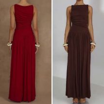 Elegantes ärmelloses Maxikleid für Damen, modisch, einfarbig, U-Boot-Ausschnitt, Tank-Kleider, Damen, sexy, gerüscht, langes Kleid, neues Kleid