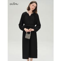 DUSHU Plus Größe Mode Lässig Langes Schwarzes Kleid Für Frauen 2025, Herbst Neue Ankunft Pendeln Alle-spiel Kleid 25DS83283