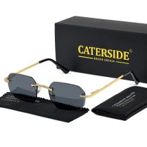 CATERSIDE New Rimless Sunglasses Men's Fashion Polygon Luxury Brand Designer Sun Glasses Women Party Festival Eyewear Gift Case