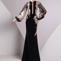 Maßgeschneiderte A-Linie-Abendkleider, bodenlang, O-Ausschnitt, volle Ärmel, Abendkleid, modische Blumen, einfaches drapiertes, exquisites Partykleid