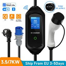 AFEEV 3.5/7KW Caricatore EV portatile Type2 IEC62196-2 Caricatore per auto elettrica 16A EVSE Cavo di ricarica veloce WiFi APP Controllo Bluetooth