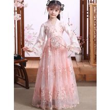 Chinese Traditional Folk Dance Dress Girls Pink Dance Fairy Costume Hanfu Girls Princess Dresses Set Kids Party Cosplay Clothing