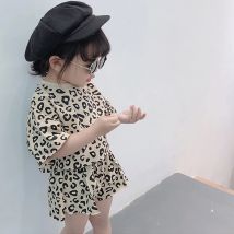 Baby-Outfit für Kinder, Leopardenmuster, 2-teiliges T-Shirt und Shorts, Kinder, 1–6 Jahre, Mädchen, kurzärmelig, modischer Anzug, Sommer, koreanisches Kleidungsset