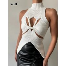 Vgh Mode minimalist isch aushöhlen solide sexy Tanktops für Frauen stehen Kragen ärmellose schulter freie unregelmäßige Weste weiblich neu