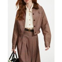 FSLE Frauen Jacke Rock Sets Rot Braun Retro Plaid Weibliche Tropfen Hülse Beiläufige Kurze Mäntel Falten Rock 24FS13343 + 24FS13347