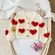Coreano neonate Cardigan lavorato a maglia maglioni per bambini autunno inverno 2024 vestiti dolci alla moda per neonati cappotto a cuore di lana top per bambini