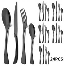 24 Stück schwarzes Geschirr 18/10 Edelstahl Besteck Set Steak Messer Gabel Löffel Teelöffel Besteck Set Lebensmittel Geschirr Besteck