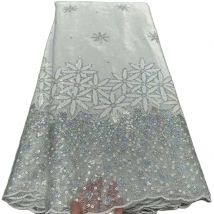 2024 neue gute Qualität afrikanischen Spitzens toff Samt Material weiches Zeug mit Pailletten weiße Farbe zum Nähen Hochzeits kleid