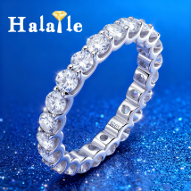 Halaile 2-3MM D Color Full Moissanite S925 Silver Row Ring  Sparkling Fine Jewelry Women Men Trendy Elegant Party Gift