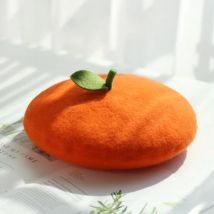 Cappello da pittore morbido per ragazza di frutta fresca e carina, bella feltro di lana, arancione,