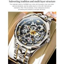 OUPINKE 3168 Men's Skeleton Mechanical Watches Luxury Dress Automatic Sapphire Crystal Waterproof Tungsten Steel Band Wristwatch