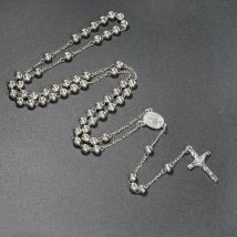 Katholische Rosenkranz Anhänger Halsketten Für Frauen 6MM Perlen Kette Kruzifix Kreuz Lange Halskette Männer Religiöse Praye Schmuck