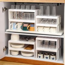 WORTHBUY Cabinet Cup Storage Rack Stackable Glass Cup Drying Rack Plastic Layered Organizer Shelf Kitchen Storage Organization