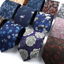 New Polyester Floral Tie For Men Women 8cm Width Jacquard Woven Brown Blue Necktie For Wedding Party Business Daily Wear Cravat