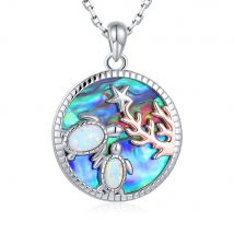 925 Sterling Silber Mutter und Tochter Opal Abalone Meeres schildkröte Anhänger Halskette niedlichen Ozean Tier Schmuck Geschenke für Frauen Mädchen