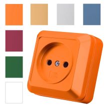Orangefarbene Steckdosen aus lackiertem Kunststoff zur Wandmontage, klassische, nicht geschliffene Steckdosen, flammhemmend, EU-Standard, 250-V-Oberfläche