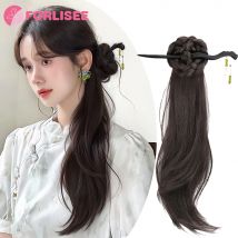 FORLISEE Synthetische Perücke Pferdeschwanz Frauen Chinesischen Alten Stil Hohe Pferdeschwanz Perücke Klaue Clip Geflochtenes Haar Micro Lockige Pferdeschwanz