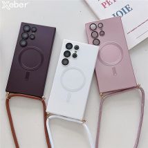 Lanyard Umhängetasche Halskette Magnetische Lade Fall Für Samsung S24 Ultra S23 S22 S21 Plus S20 Matte Für Magsafe Stoßfest Abdeckung