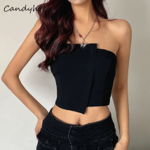 Candy hot sexy träger lose Tanktops asymmetrischer Reiß verschluss Mode rücken freie Ernte Top von der Schulter Gothic Punk Sommer Streetwear Camis