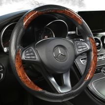 Neue runde Lenkrad abdeckung aus Pfirsich holzmaserung, universelle Passform für 14, 5-15 Zoll, strap azier fähiges Lederbezug-Design mit rutsch festen Adern