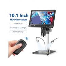 Digital Microscope Camera 1200X 1920P Coin Microscope Magnifier with 10.1"IPS Screen 12MP Soldering Microscope Remote Control PC
