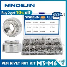 NINDEJIN 450 stücke PEM niet mutter edelstahl selbst clinchen mutter CLS M3 M4 M5 M6 druck nieten mutter sortiment kit für blatt