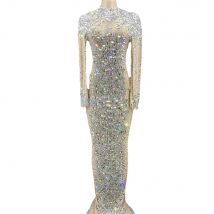 Luxuriöse Strass Kristalle Mesh Lange Kleider Frauen Geburtstag Feiern Abend Prom Kleid Party Kleid