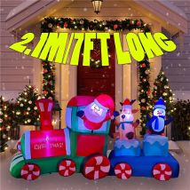 2,1 m/7 ft lange Weihnachtsschmuck, aufblasbarer Weihnachtszug, integrierte LED-Leuchten, Weihnachtsfeier, drinnen und draußen, Garten-Requisiten, Dekoration