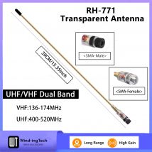RH771 Weiche Peitschenantenne 39 cm Kupfer VHF UHF Transparent 144/430 MHz High Gain Tragbar für Baofeng UVK6 Walkie Talkie Zubehör