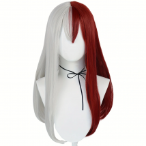 My Hero Academic Synthetic Long Half Red Silver White Women's Shoto Todoroki Cosplay Costume Wig for Halloween Christmas School