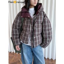 HanOrange 2024 Winter Mode Retro Plaid Mit Kapuze Baumwolle Jacke Frauen Bequeme Warme Lose Frauen Mantel