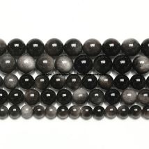 Naturstein Silber Farbe Obsidian Runde lose Perlen 15" Strang 4 6 8 10 12 14MM Auswahlgröße für die Schmuckherstellung