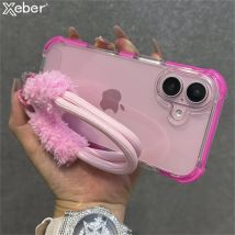 Hybrid Bumper Armor Transparent With Wrist Strap Case For iPhone 15 17 11 12 13 14 16 Pro Max Plus XR Shockproof Air Bag Cover