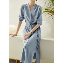 23 MM Elastische Schwere Crepe Seide Kleid 2025 Sommer Neue frauen Seide Hohe Taille Dünnes Hemd Kleid Maulbeerseide sommer Kleid