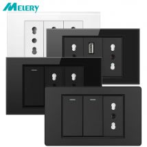 Melery Italy Interruttore Presa a muro USB Spina Cile Perni Presa cilena Potenza italiana UE Pannello in vetro temperato/plastica Home Office
