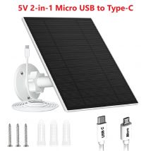 Caricatore Solare Portatile da Esterno 10W 6V Impermeabile con Cavo da 3m 2-in-1 Micro USB Type-C per Telecamere di Sicurezza e Dispositivi Alimentati USB