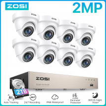 ZOSI 8CH 1080P Sistema di telecamere di sicurezza cablate H.265 + 8CH 5MP Lite HD CCTV DVR Registratore 2MP Telecamera di sorveglianza dome per interni/esterni