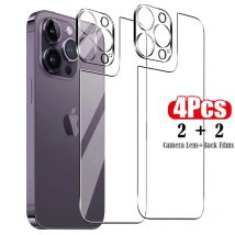 [2 Rückseite Glas + 2 klare Gläser] Glas Telefon gehärtetes Glas für iPhone 16 15 14 Plus 13 12 Mini 11 Pro Max 16Pro Rückbildschirmfolie