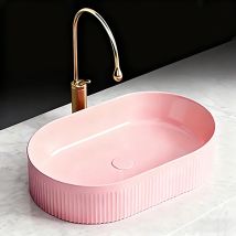 Modern Ceramic Vessel Sink Pink Bathroom Basin Art Wash Bowl Countertop Bathroom Bowl Sink Above Counter with Drain Accessories
